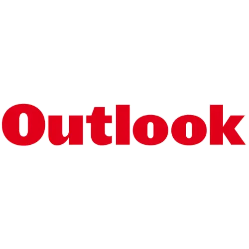 A red and black background highlights the Outlook logo, showcasing a modern and professional aesthetic.