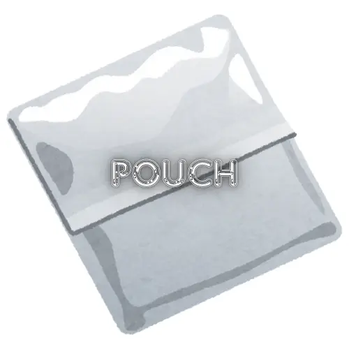 A  pouch, adorned with the word pouch, emphasizes its purpose in a clear and straightforward manner.